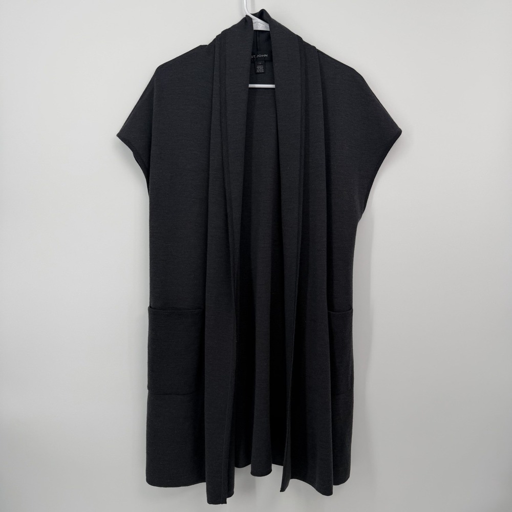 St. John Gray Open Front Cardigan Pockets‎ Womens Size Small *See DESCRIPTION*